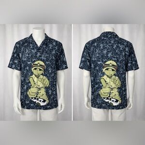 Gnarly Graphic Button Up Shirt XL Blue Abstract Print Cartoon Streetwear Skate